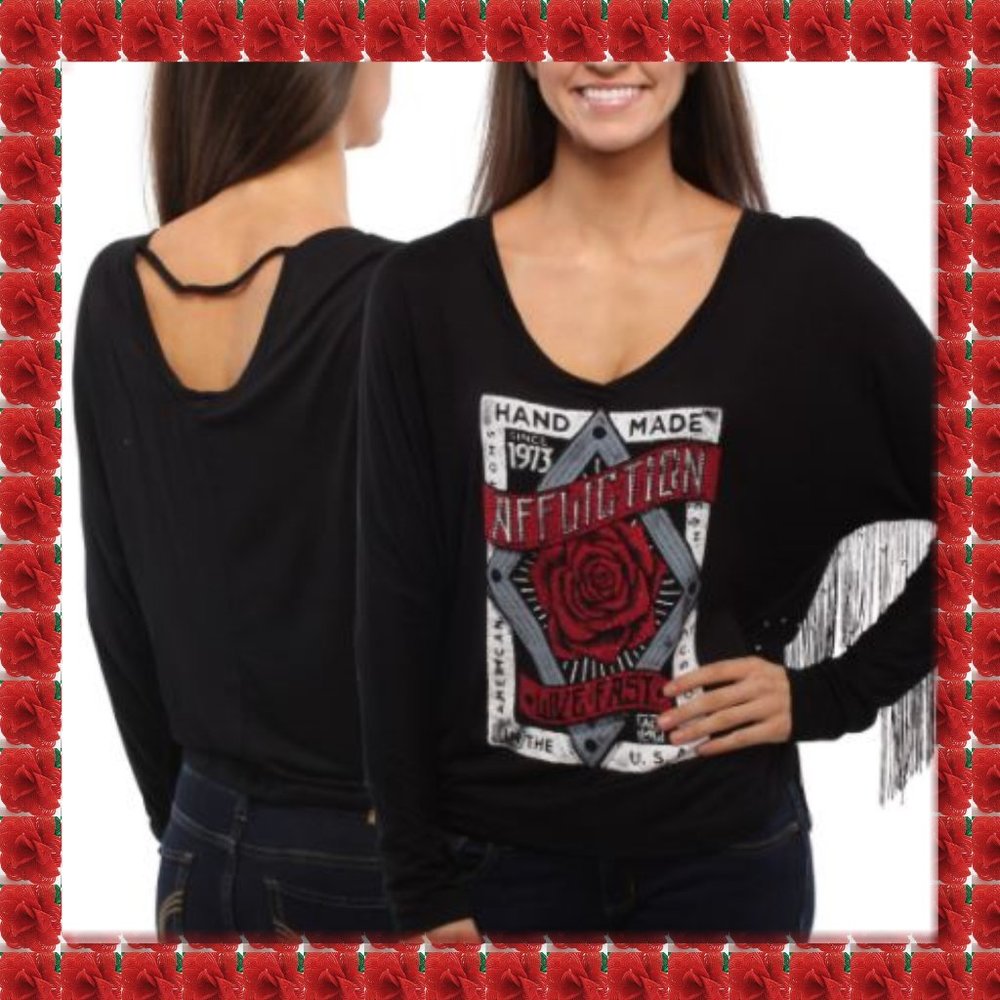 Affliction Bed of Roses Fringe Beaded Top